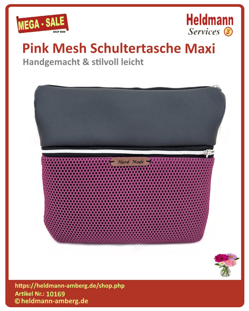 10169 Pink Mesh Schultertasche Maxi Vorderseite