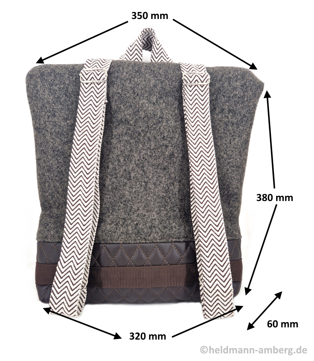 10060 Damen-Rucksack aus Filz & Leder Maße