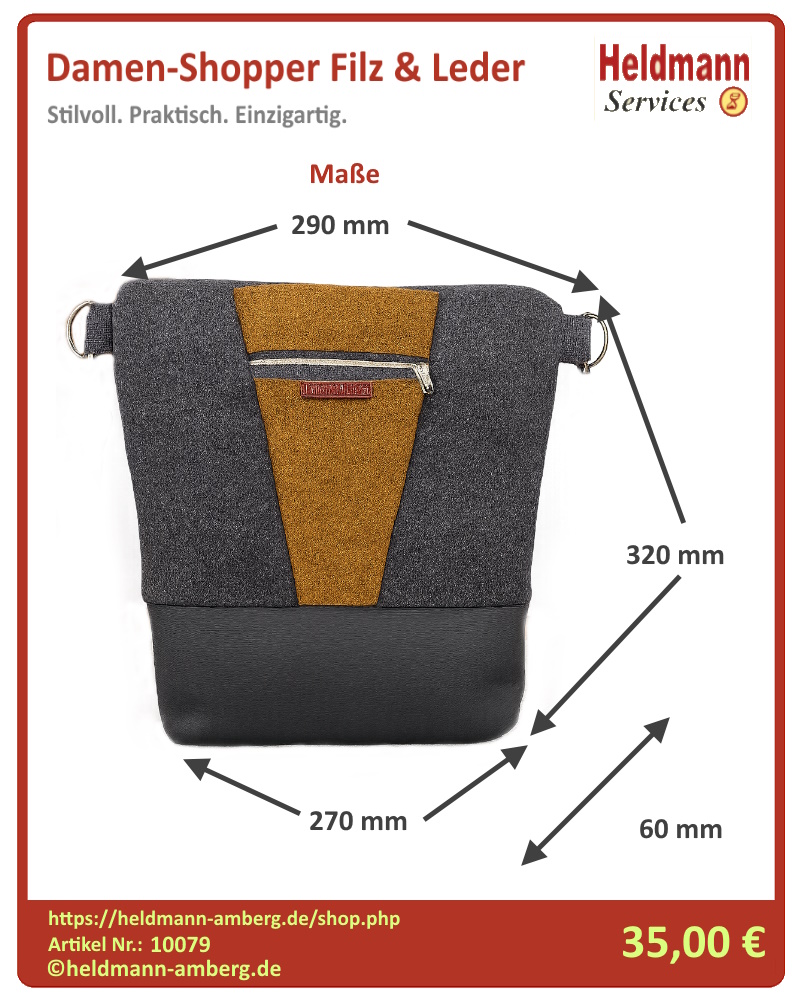 10079 Damen-Shopper Filz & Leder Maße