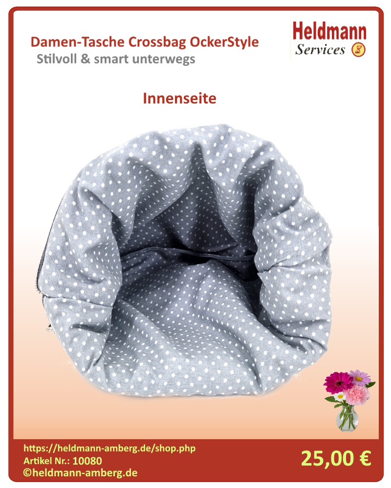 10080 Damen-Tasche Crossbag OckerStyle Innenseite