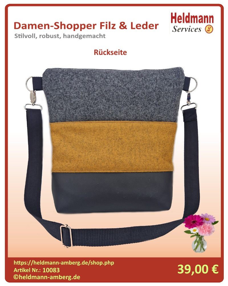 10083 Damen-Shopper Filz & Leder Rückseite