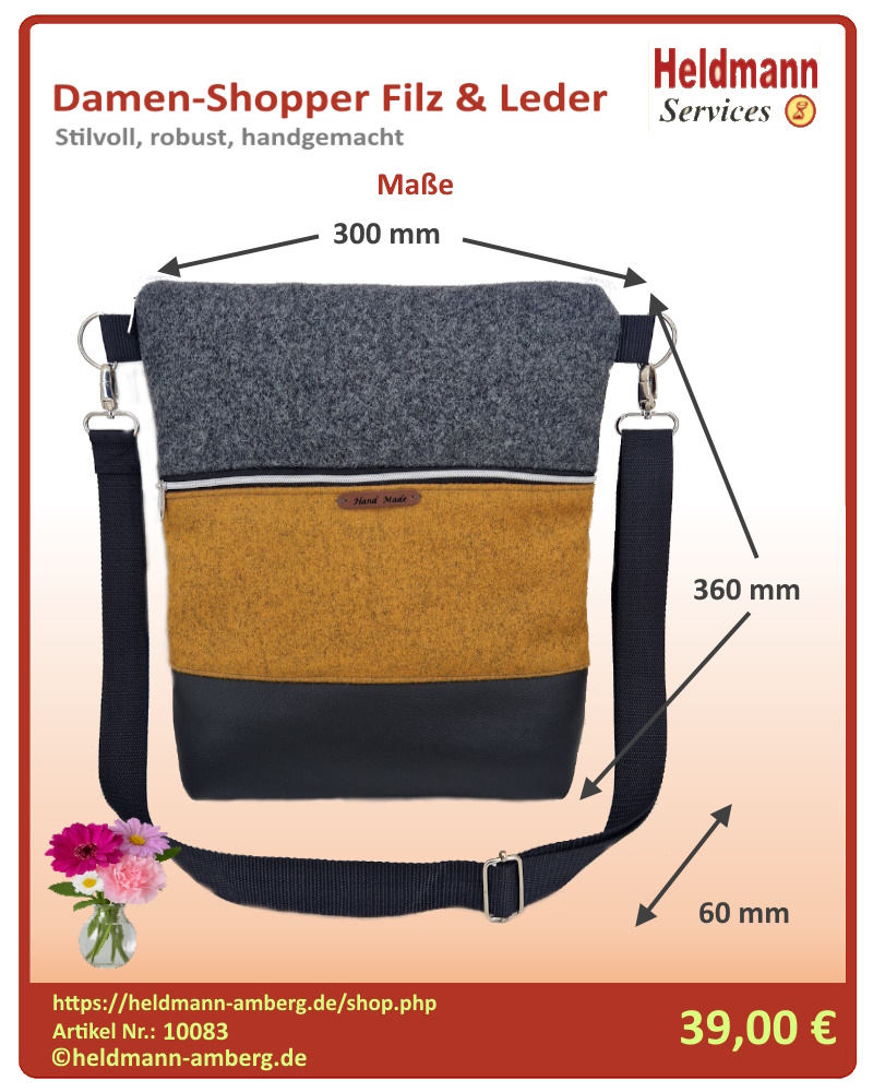 10083 Damen-Shopper Filz & Leder Maße