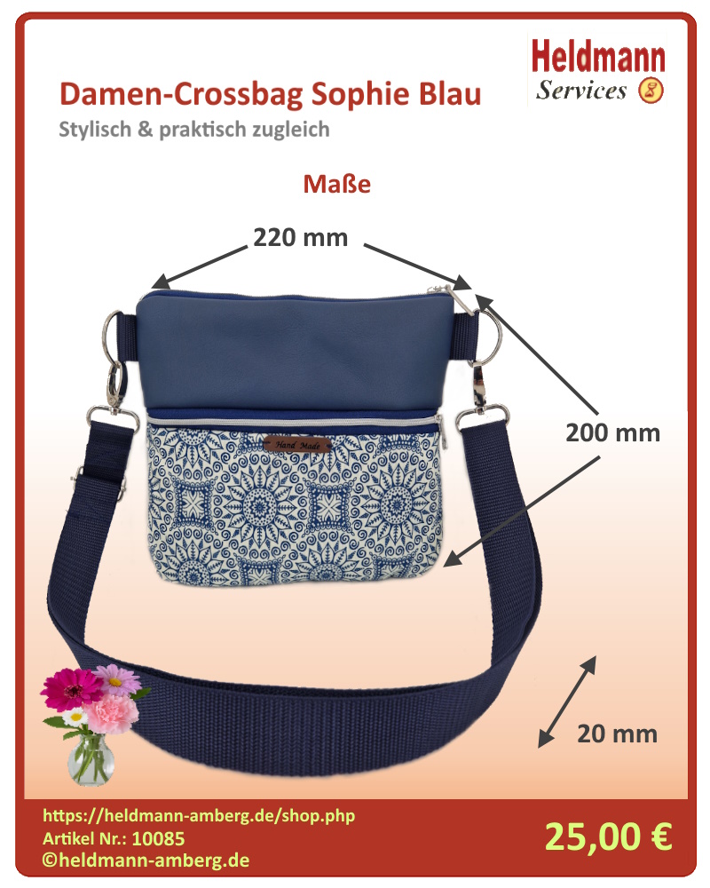 10085 Damen-Crossbag Sophie Blau Maße