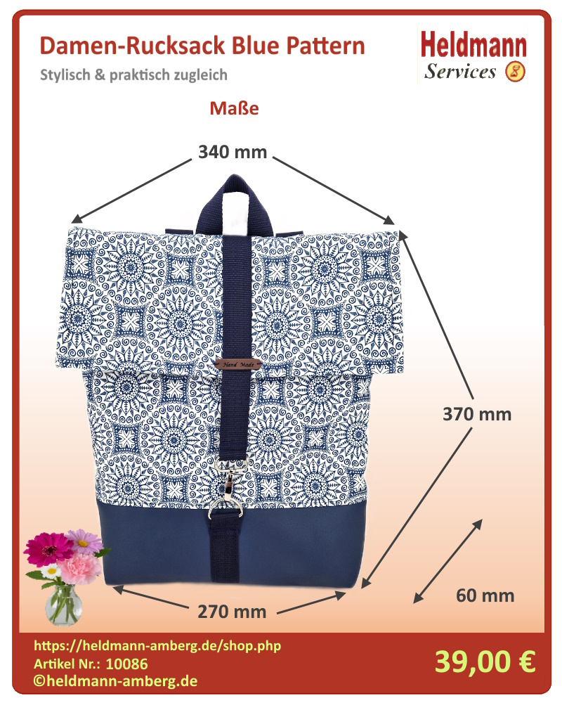 10086 Damen-Rucksack Blue Pattern Maße