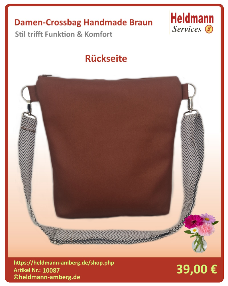 10087 Damen-Crossbag Handmade Braun Rückseite