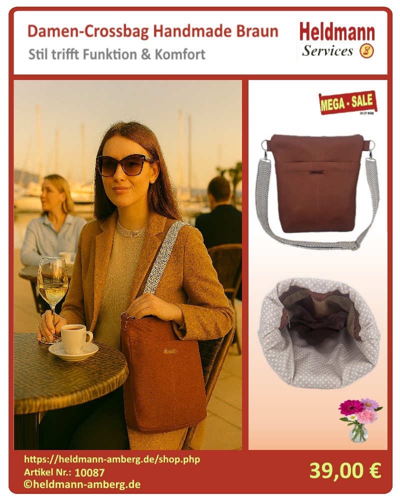 10087 Damen-Crossbag Handmade Braun