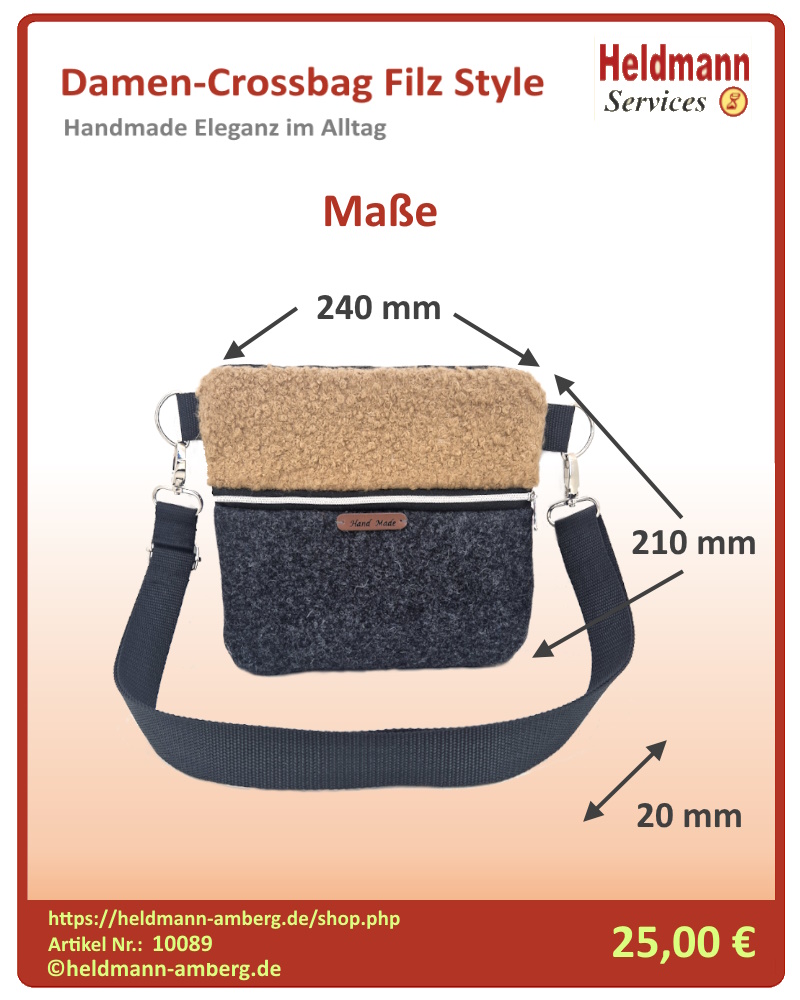 10089 Damen-Crossbag Filz Style Maße