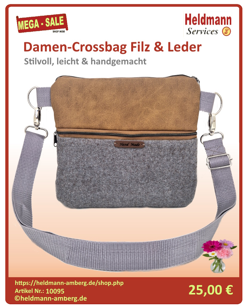 10095 Damen-Crossbag Filz & Leder
