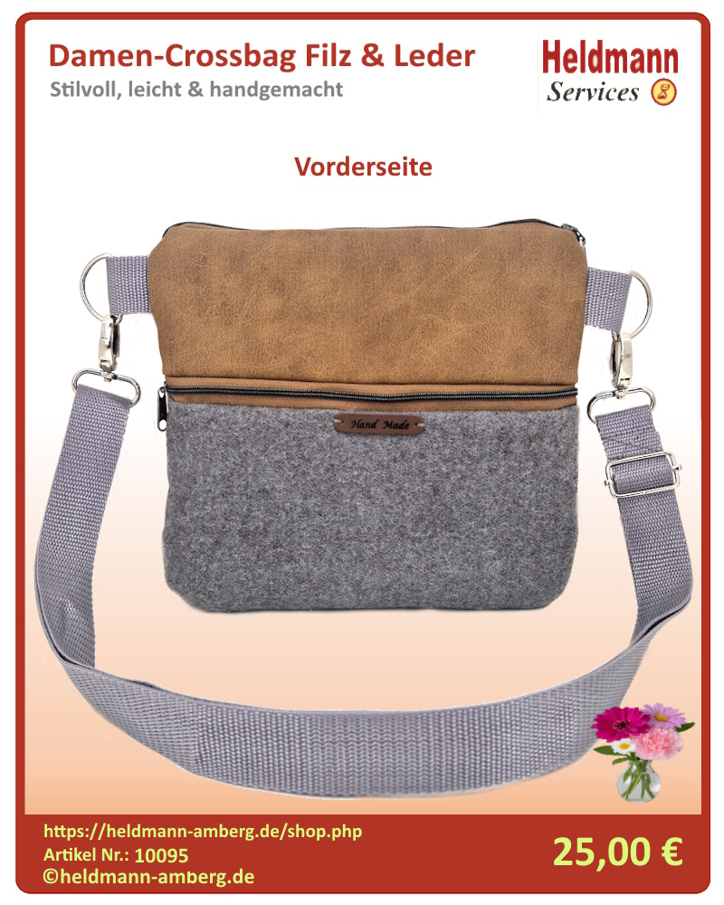 10095 Damen-Crossbag Filz & Leder Vorderseite