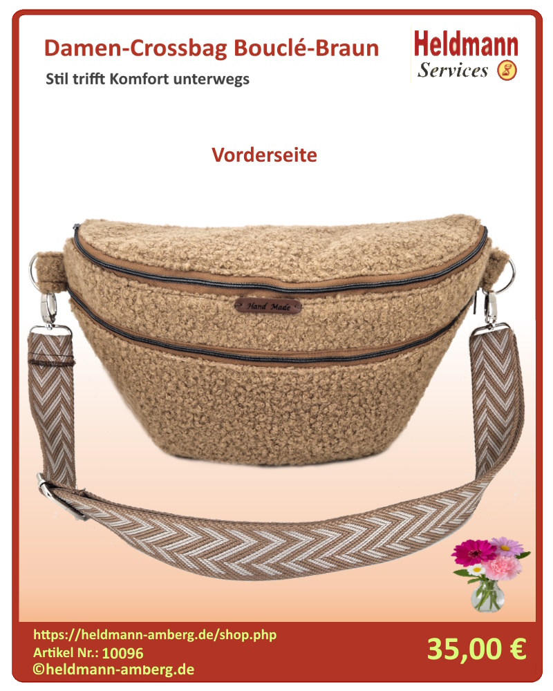 10096 Damen-Crossbag Bouclé-Braun Vorderseite