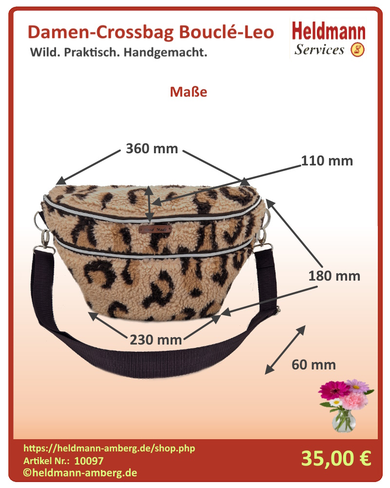 10097 Damen-Crossbag Bouclé-Leo Maße