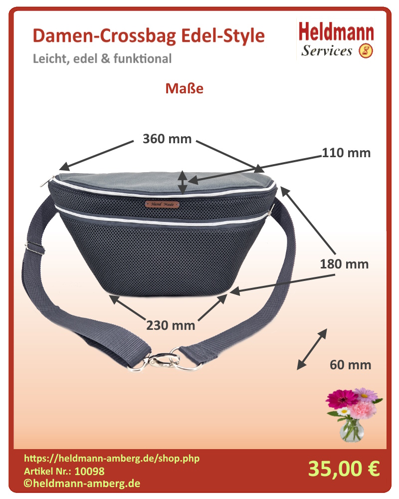 10098 Damen-Crossbag Edel-Style Maße