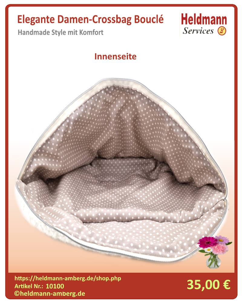 10100 Elegante Damen-Crossbag Bouclé Innenseite