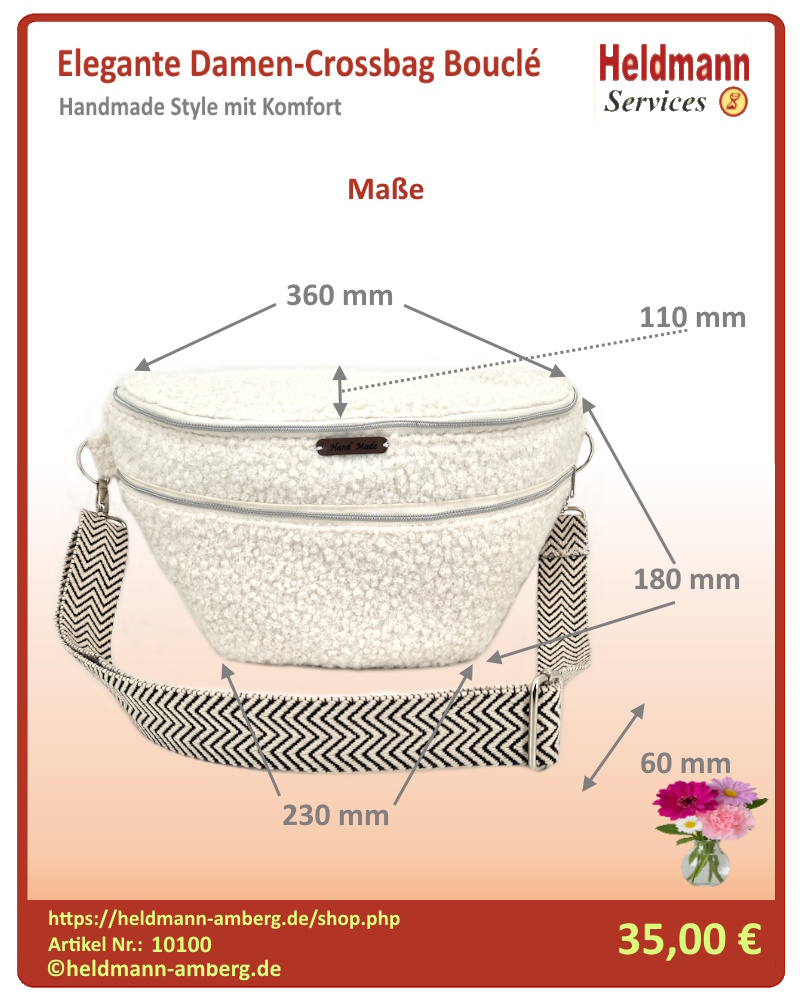 10100 Elegante Damen-Crossbag Bouclé Maße