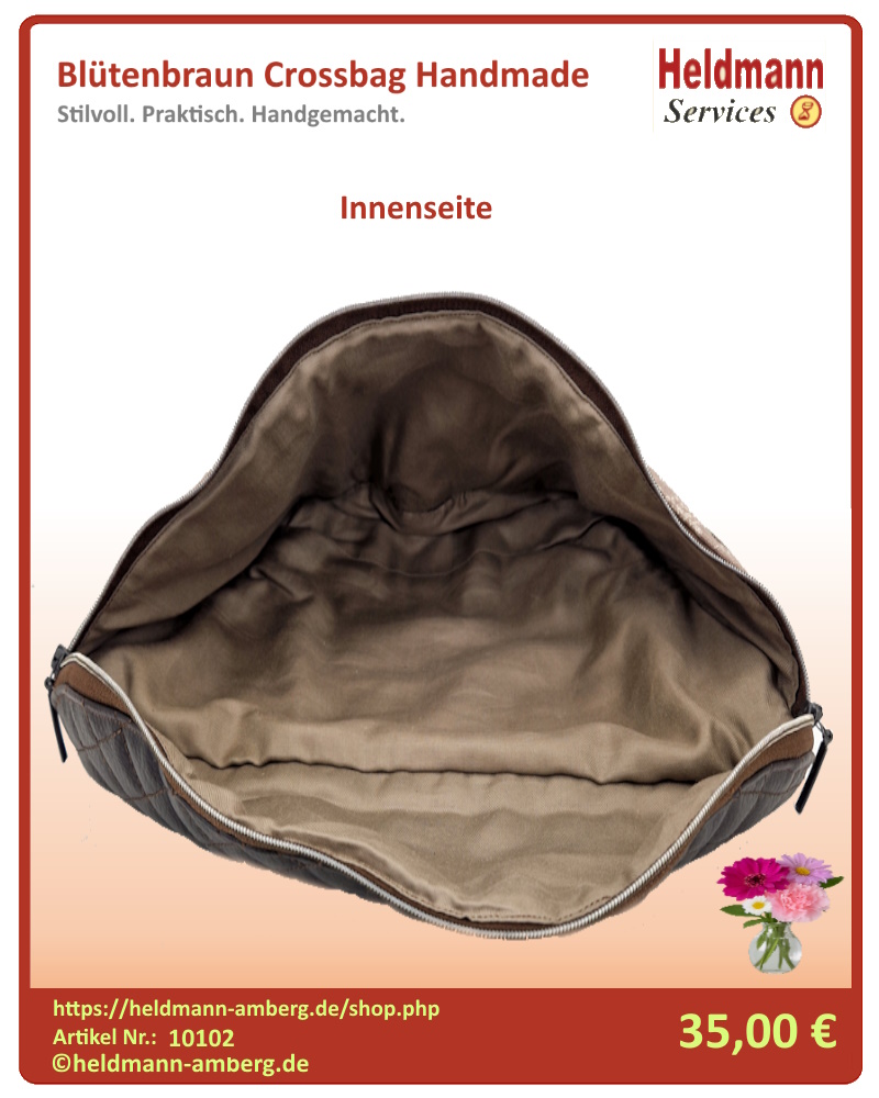 10102 Blütenbraun Crossbag Handmade Innenseite