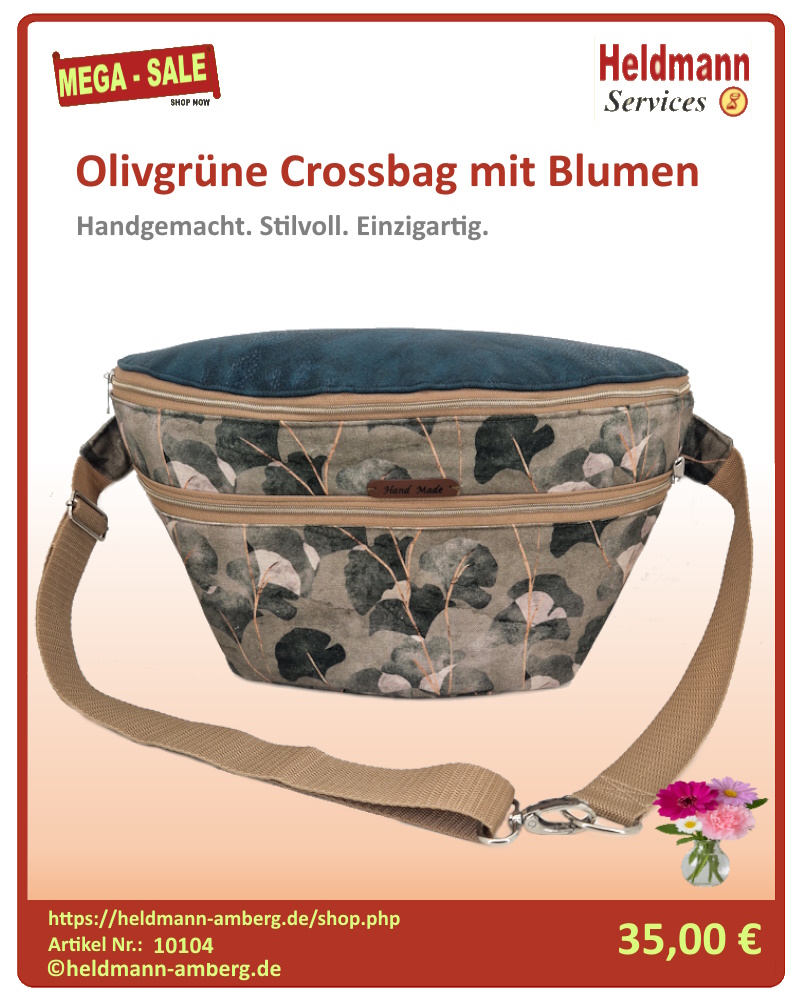 10104 Olivgrüne Crossbag mit Blumen