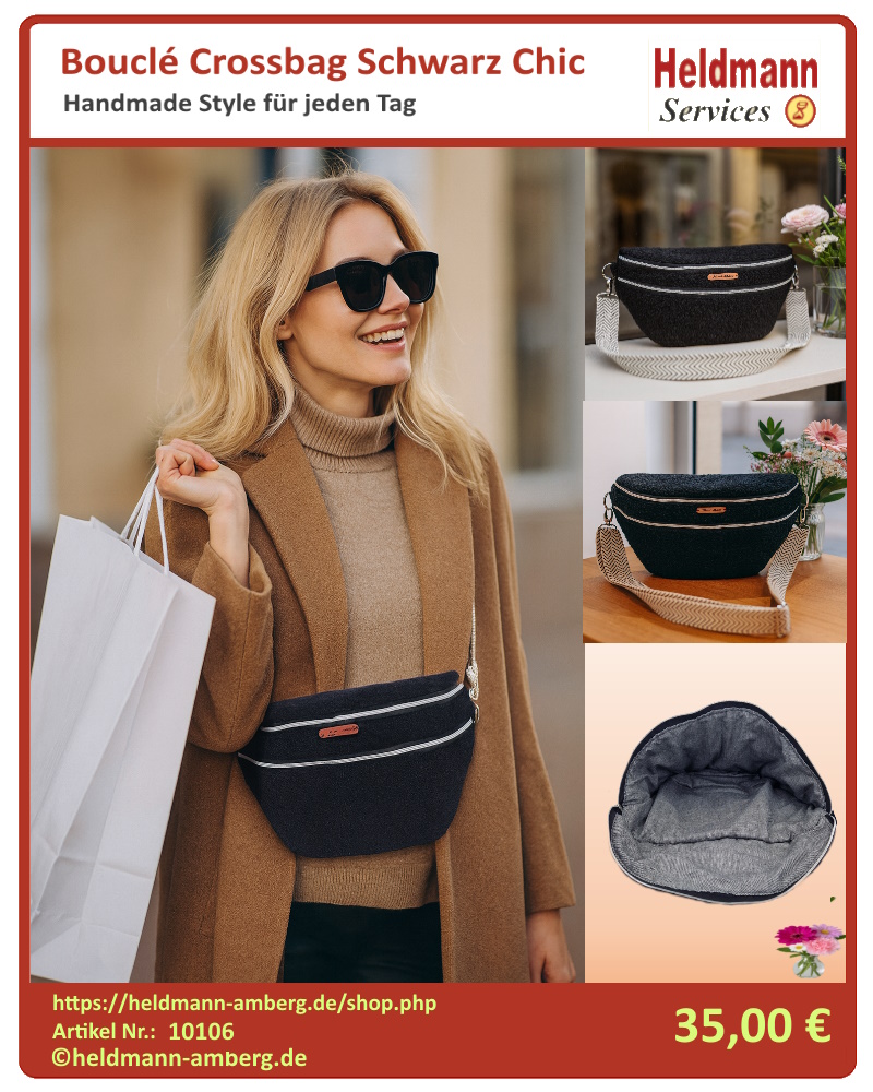 10106 Bouclé Crossbag Schwarz Chic