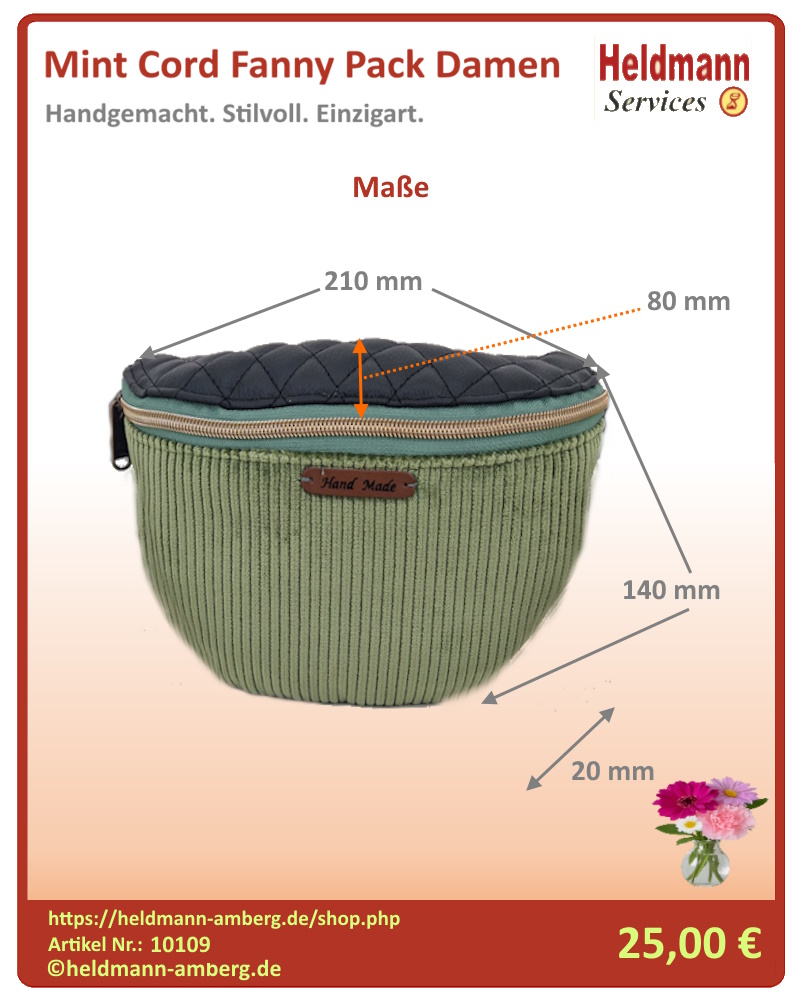 10109 Mint Cord Fanny Pack Damen Maße