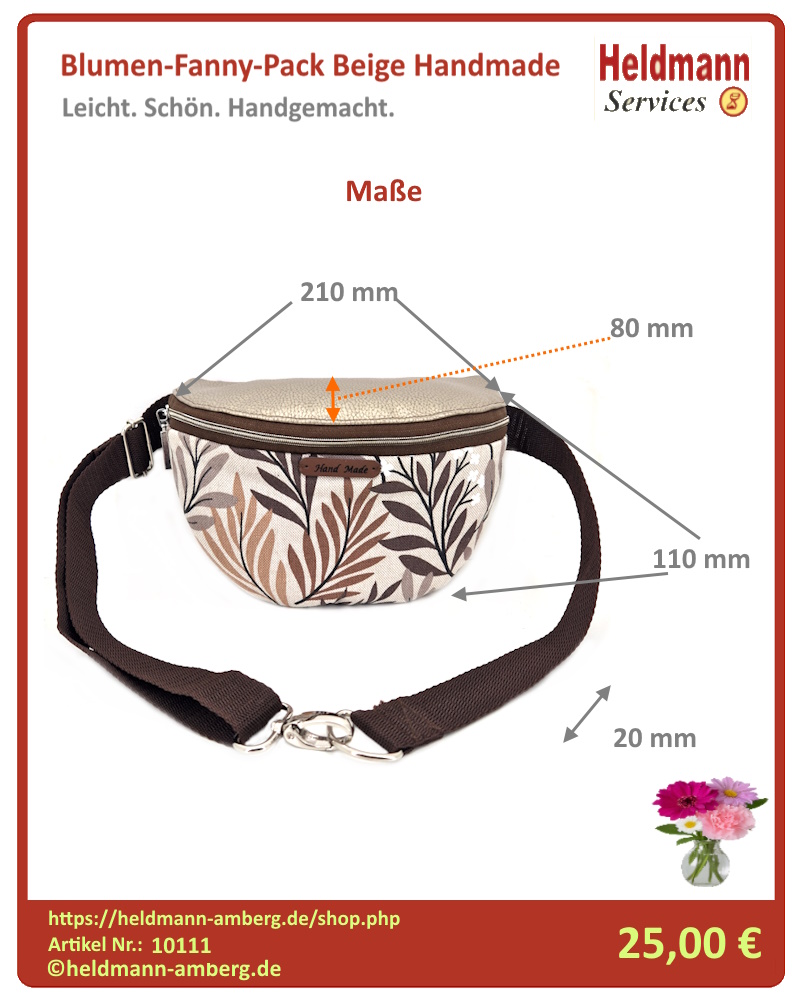 10111 Blumen-Fanny-Pack Beige Handmade Maße