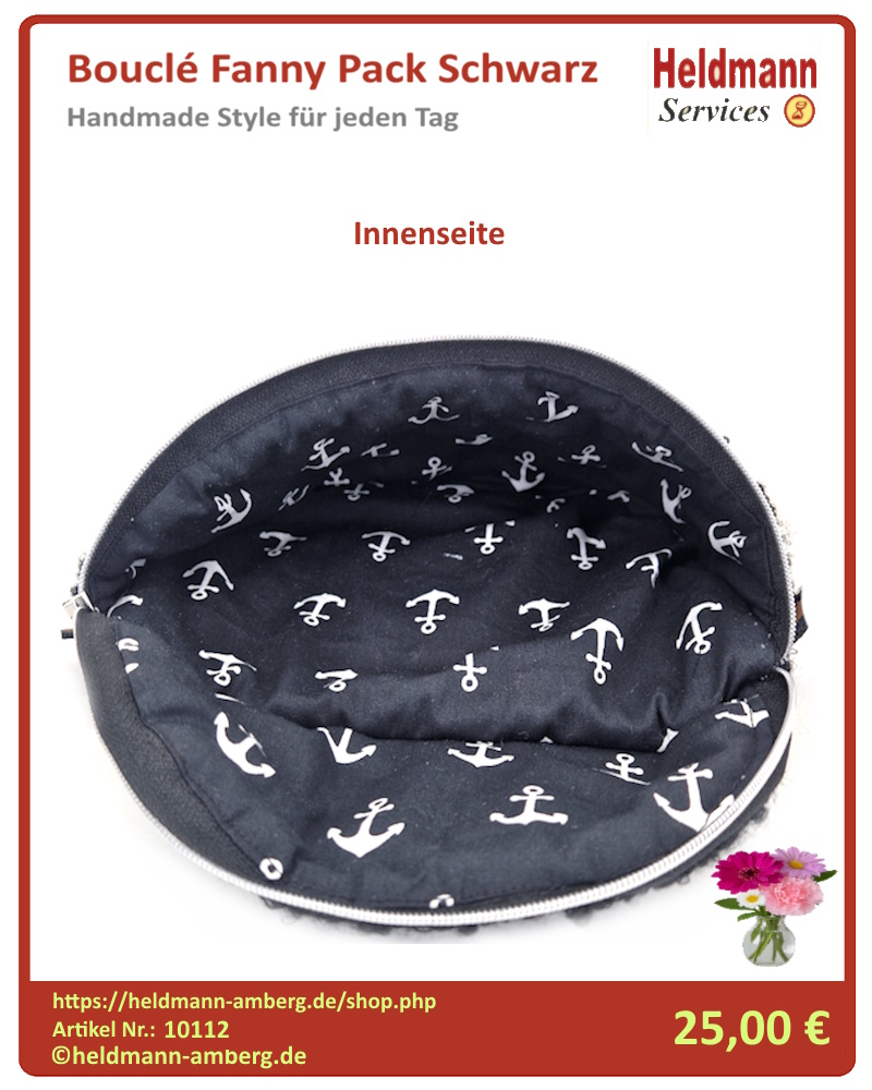 10112 Bouclé Fanny Pack Schwarz Innenseite