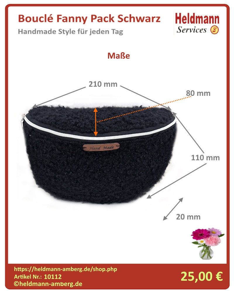 10112 Bouclé Fanny Pack Schwarz Maße