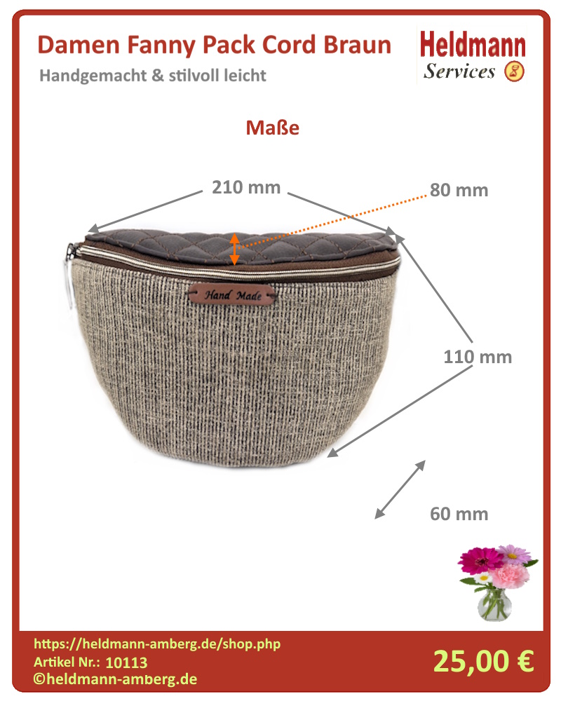 10113 Damen Fanny Pack Cord Braun Maße