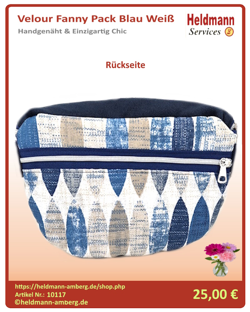 10117 Velour Fanny Pack Blau Weiß Rückseite