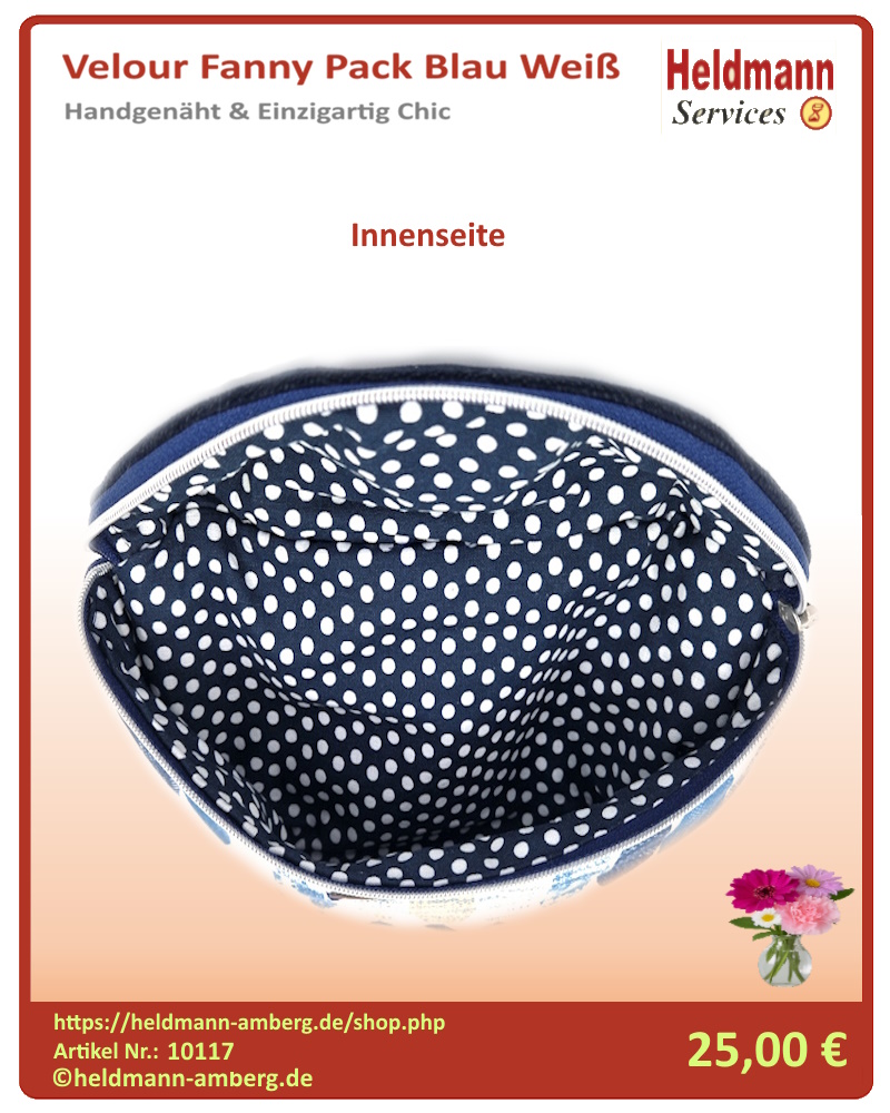 10117 Velour Fanny Pack Blau Weiß Innenseite