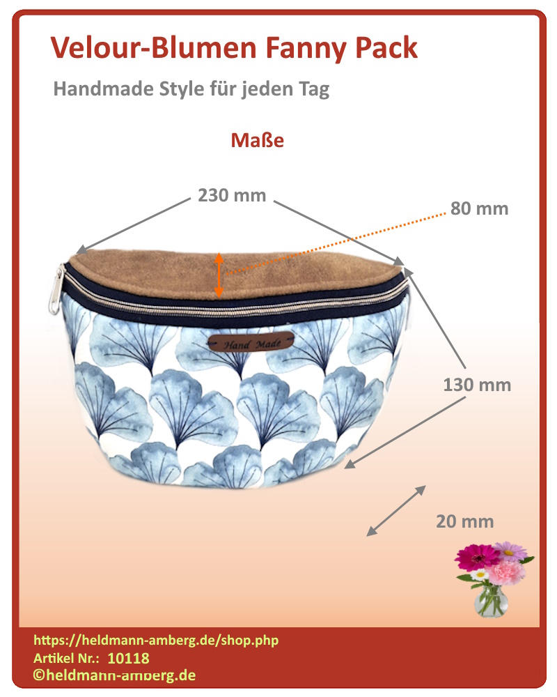 10118 Velour-Blumen Fanny Pack Maße
