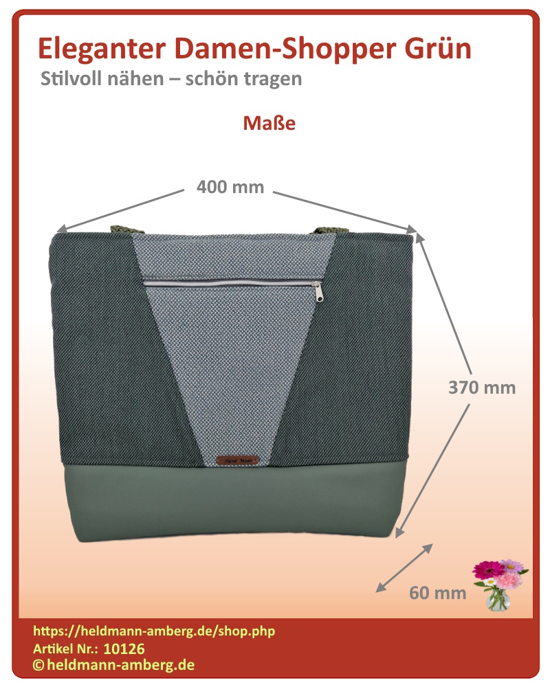 10126 Eleganter Damen-Shopper Grün Maße