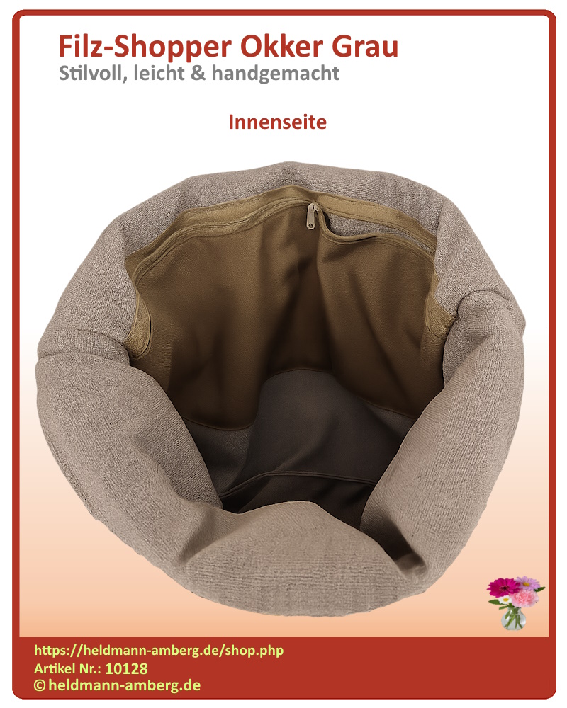 10128 Filz-Shopper Okker Grau Innenseite