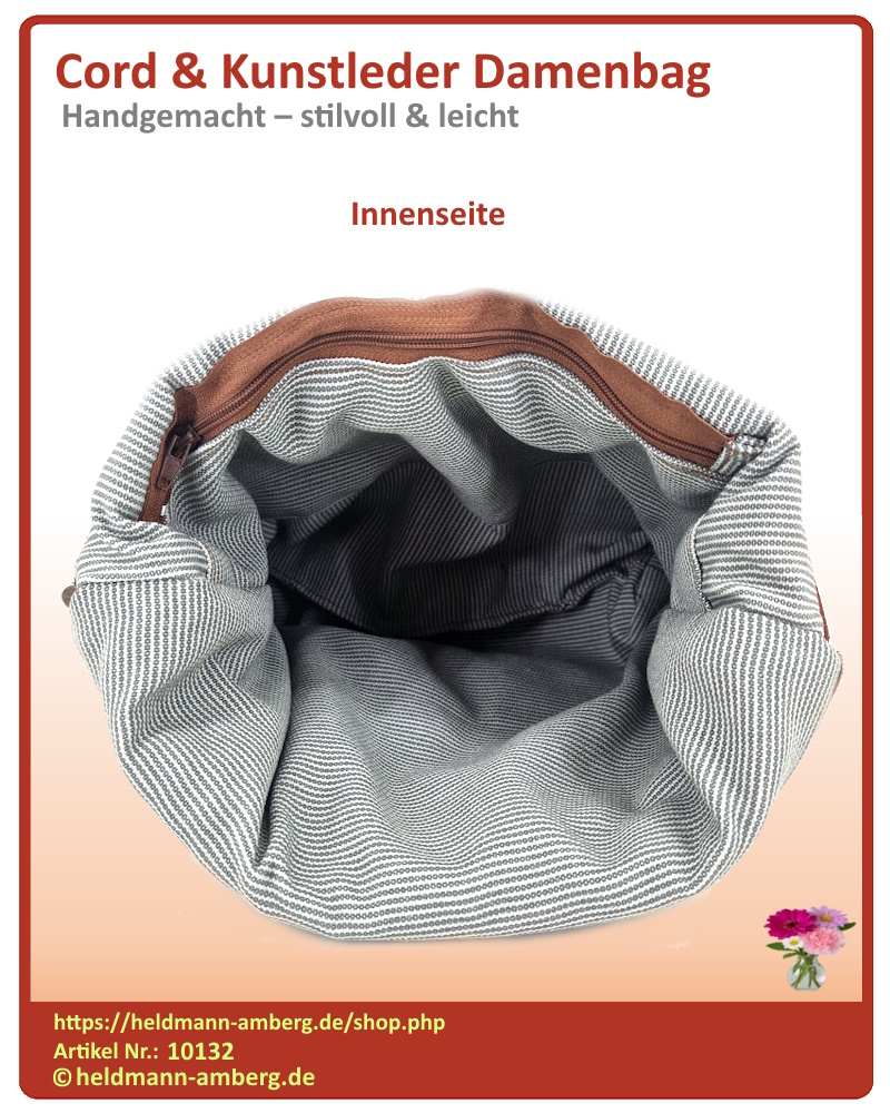 10132 Cord & Kunstleder Damenbag Innenseite