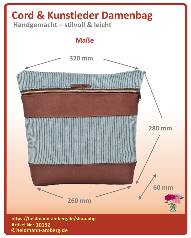 10132 Cord & Kunstleder Damenbag Maße