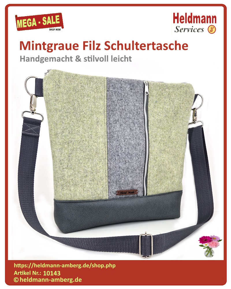 10143 Mintgraue Filz Schultertasche