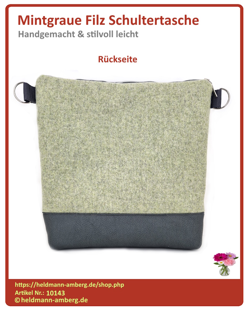 10143 Mintgraue Filz Schultertasche Rückseite