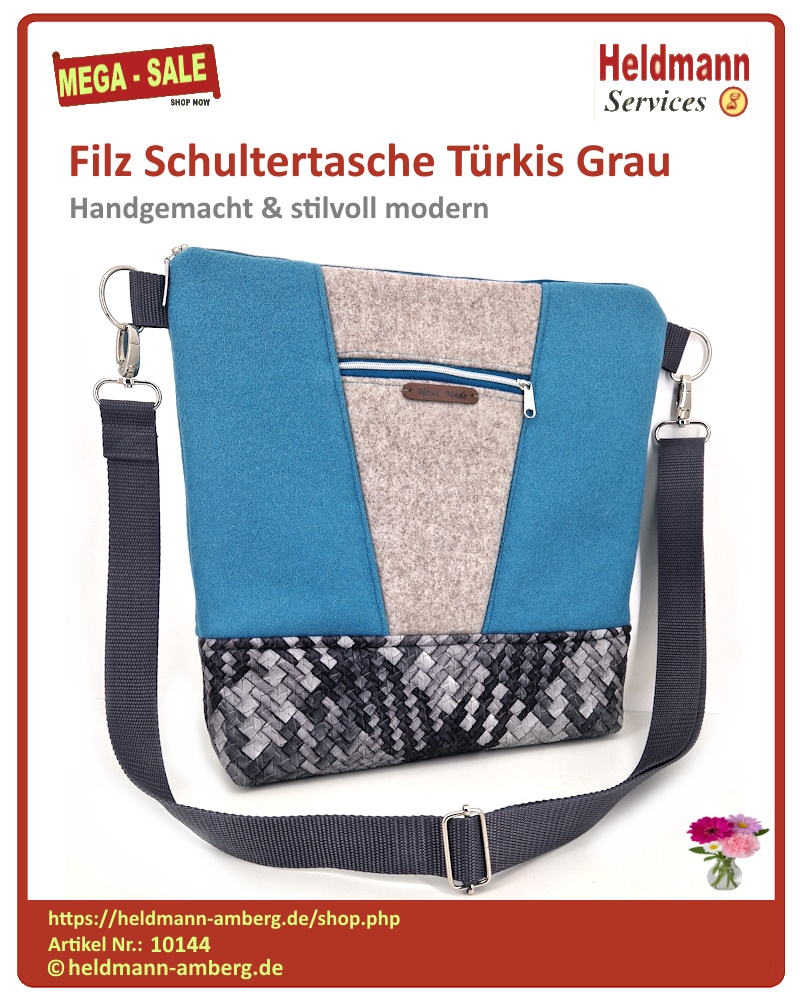 10144 Filz Schultertasche Türkis Grau