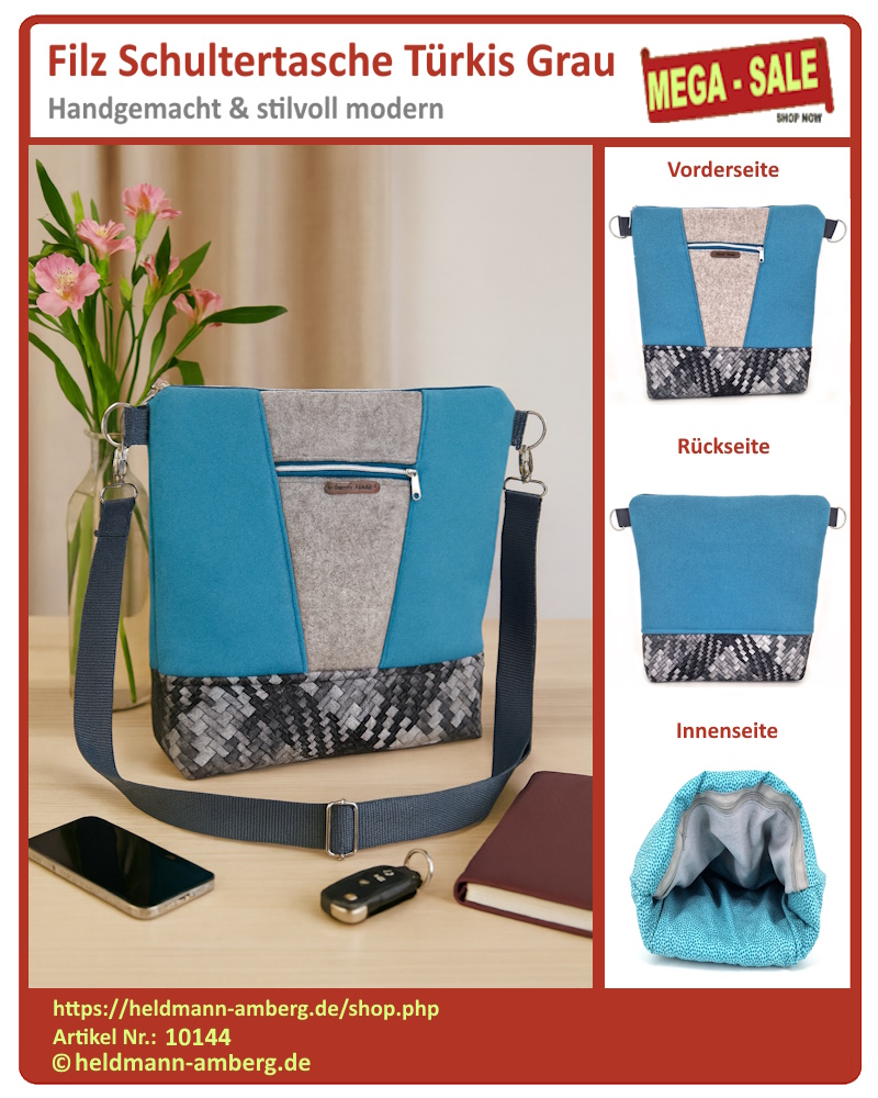 10144 Filz Schultertasche Türkis Grau