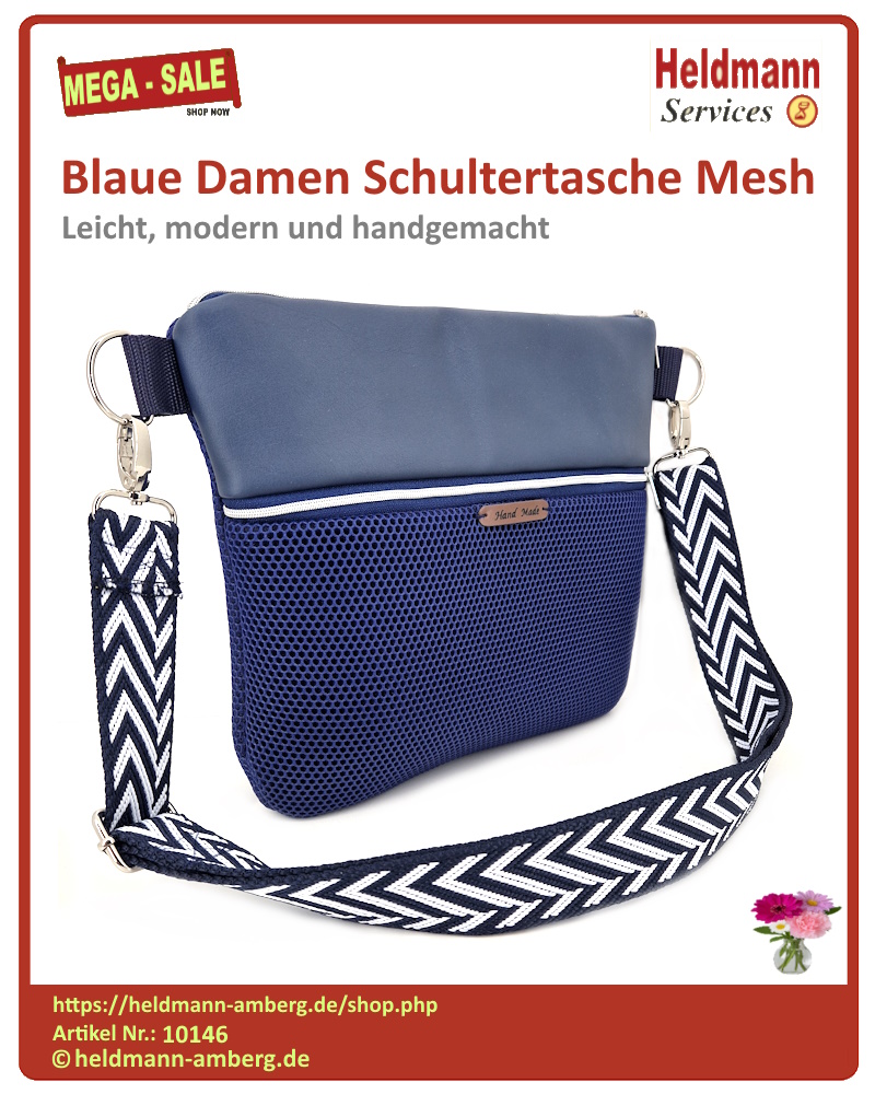 10146 Blaue Damen Schultertasche Mesh