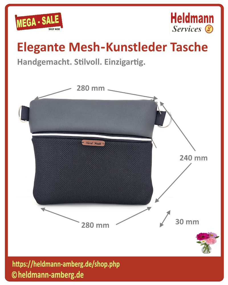 10148 Elegante Mesh‑Kunstleder Tasche Maße