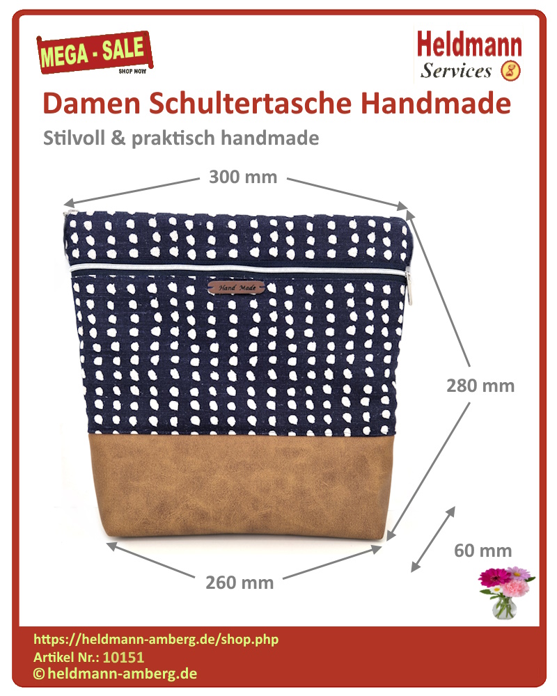 10151 Damen Schultertasche Handmade Maße
