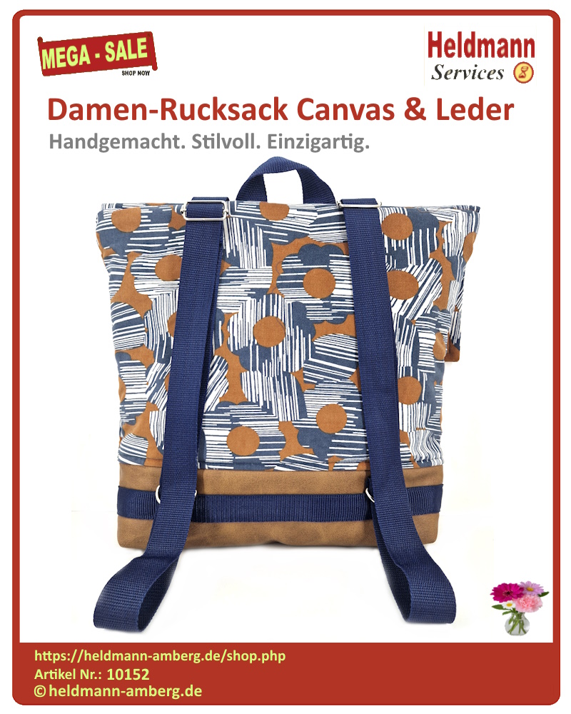 10152 Damen-Rucksack Canvas & Leder Rückseite