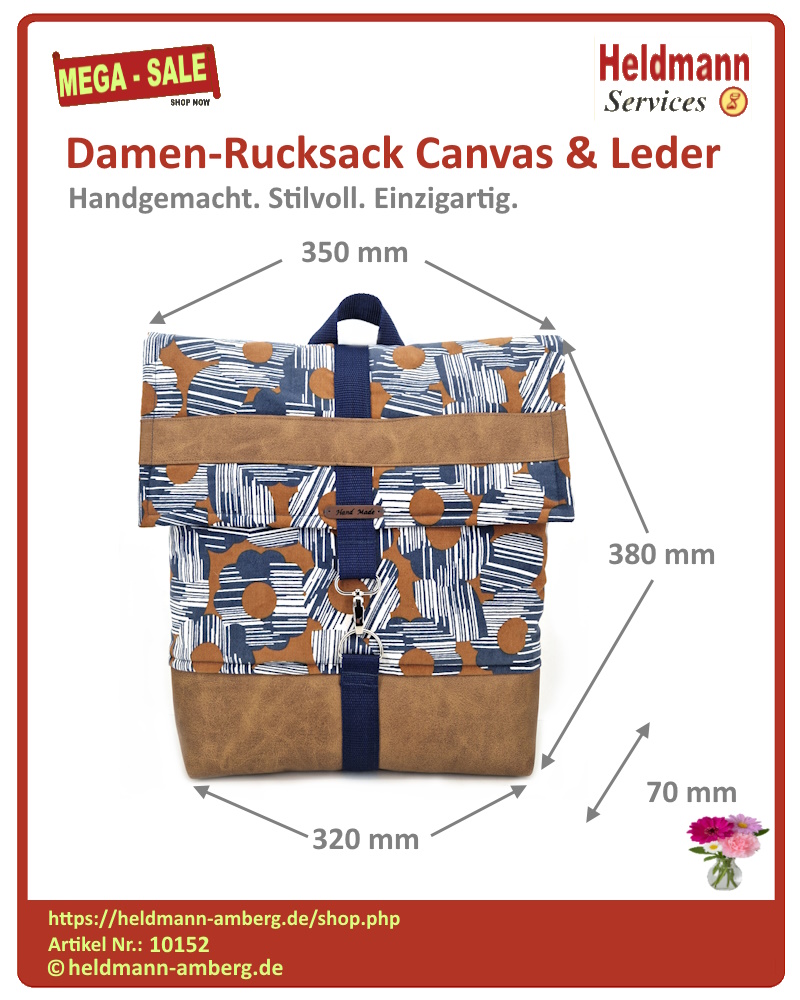 10152 Damen-Rucksack Canvas & Leder Maße