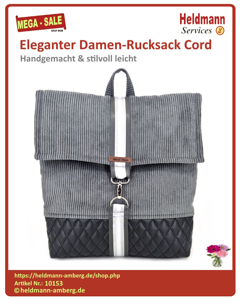 10153 Eleganter Damen-Rucksack Cord Vorderseite