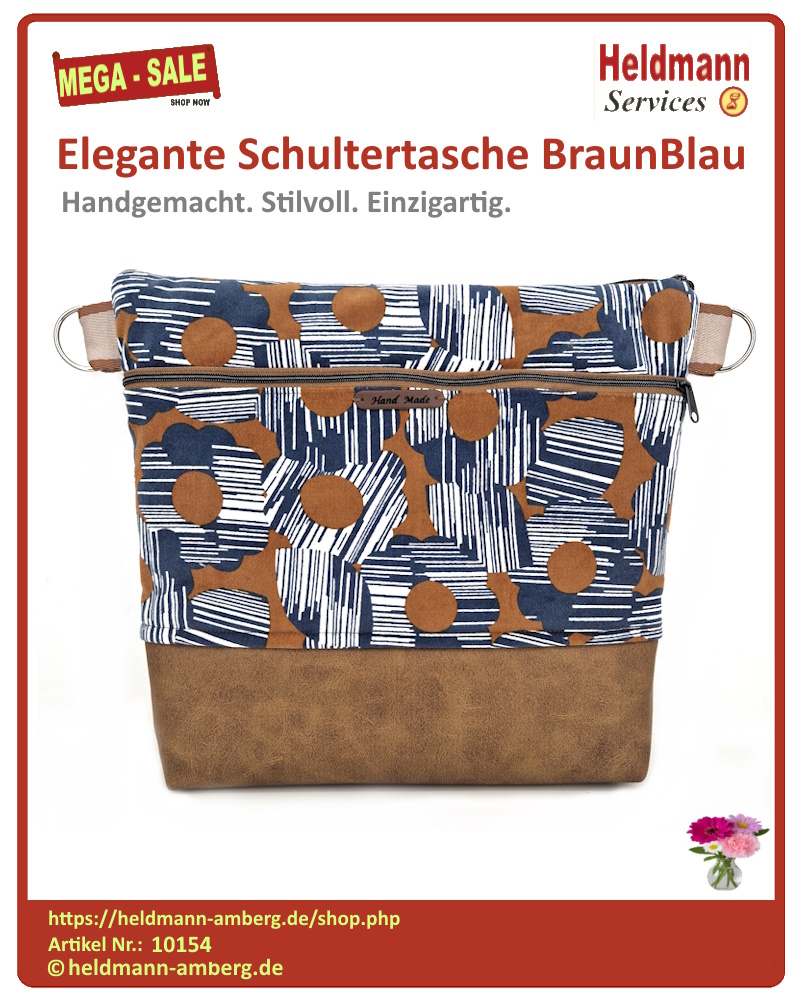 10154 Elegante Schultertasche BraunBlau Vorderseite
