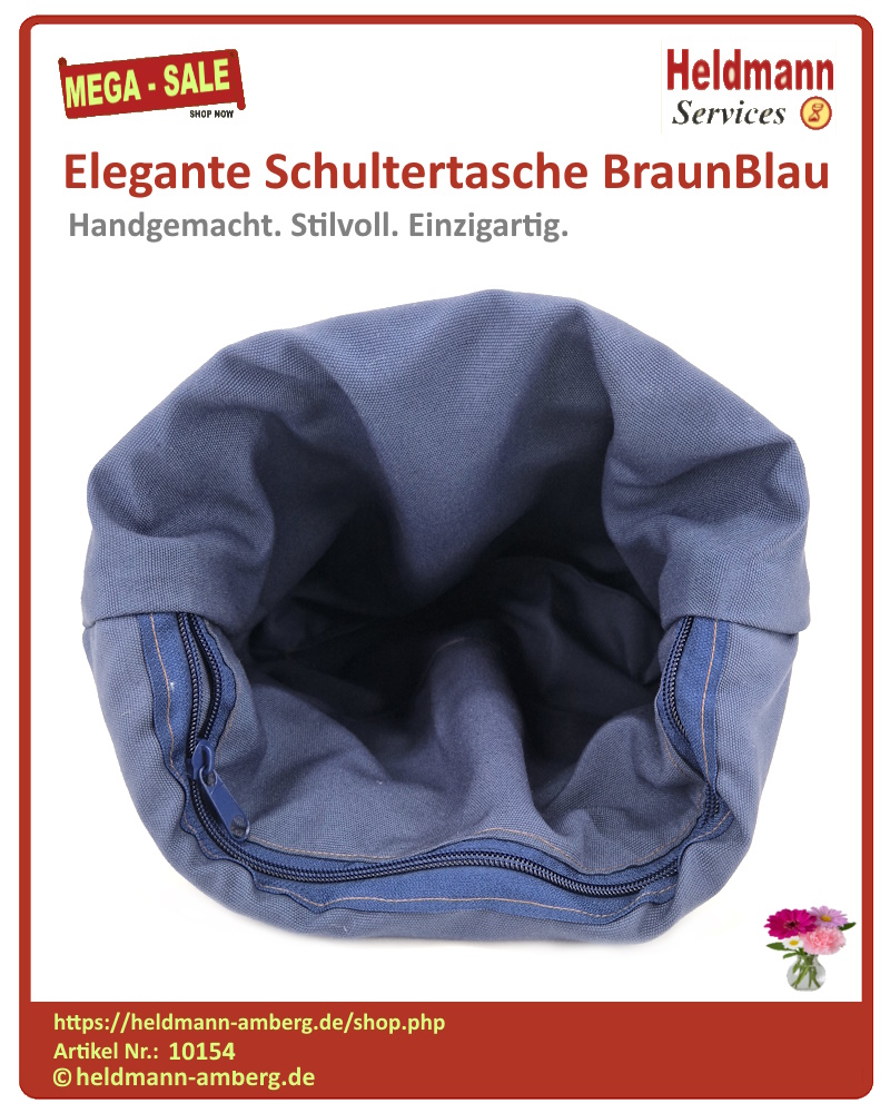 10154 Elegante Schultertasche BraunBlau Innenseite