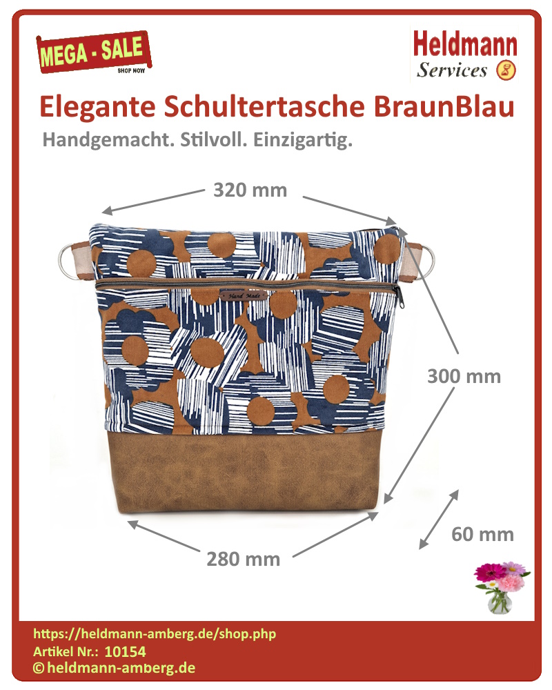 10154 Elegante Schultertasche BraunBlau Maße