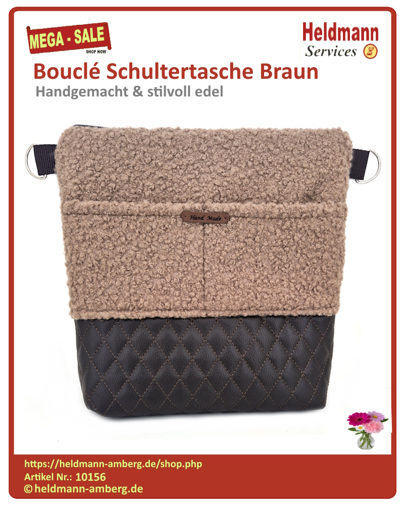 10156 Bouclé Schultertasche Braun Vorderseite