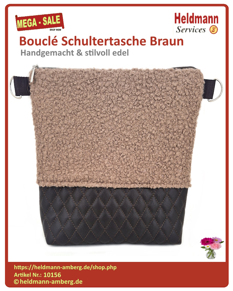10156 Bouclé Schultertasche Braun Rückseite