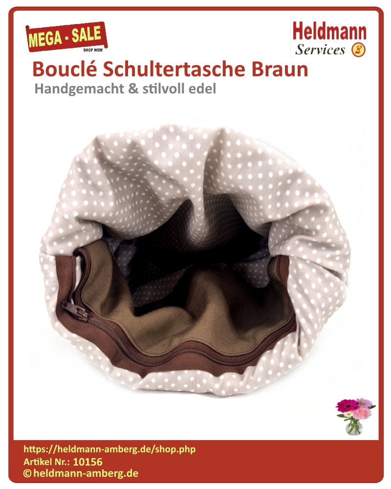 10156 Bouclé Schultertasche Braun Innenseite