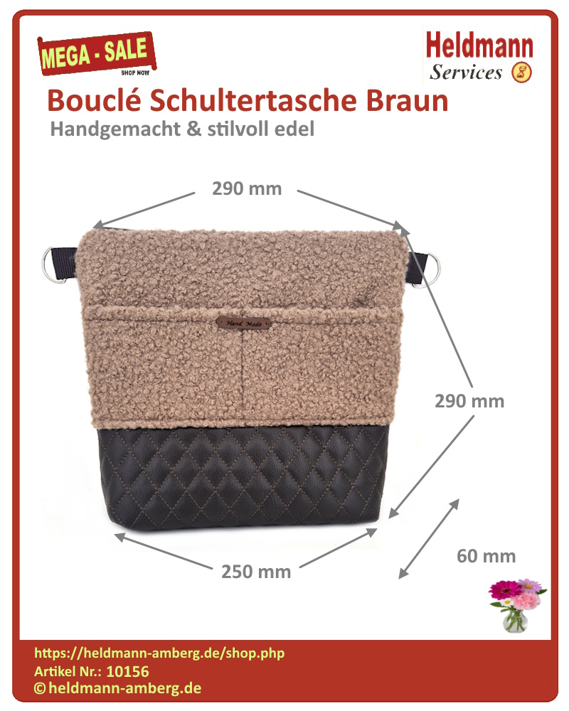 10156 Bouclé Schultertasche Braun Maße